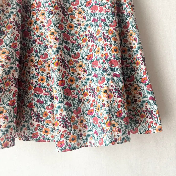 [BUNJANG] Cotton Floral Flare Long Skirt / 코튼 플라워 롱 스커트