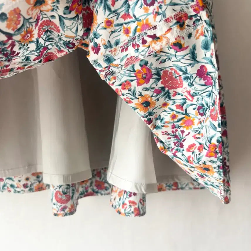 [BUNJANG] Cotton Floral Flare Long Skirt / 코튼 플라워 롱 스커트