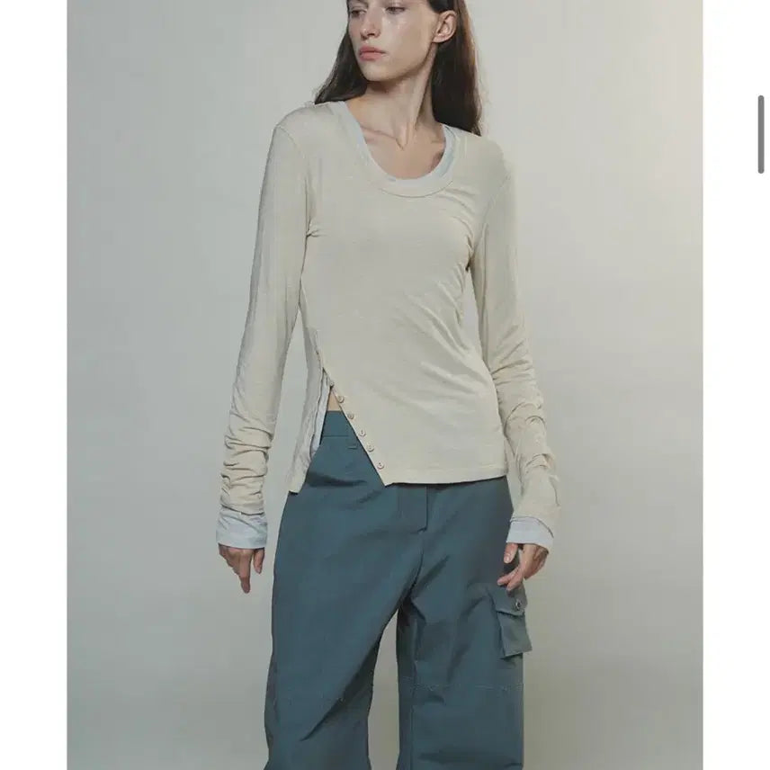 [BUNJANG] Enor Button Top - Beige (Size S) / 엔오르 버튼탑