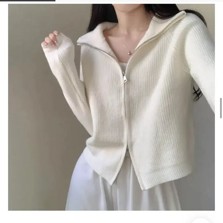 [BUNJANG] White Knit Zip-Up / 흰색 니트 집업