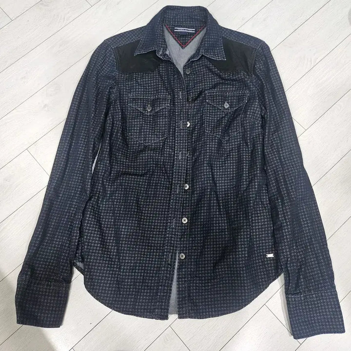 [BUNJANG] Tommy Hilfiger Houndstooth Check Leather Patch Shirt / 타미힐피거 하운즈투스체크 셔츠 s