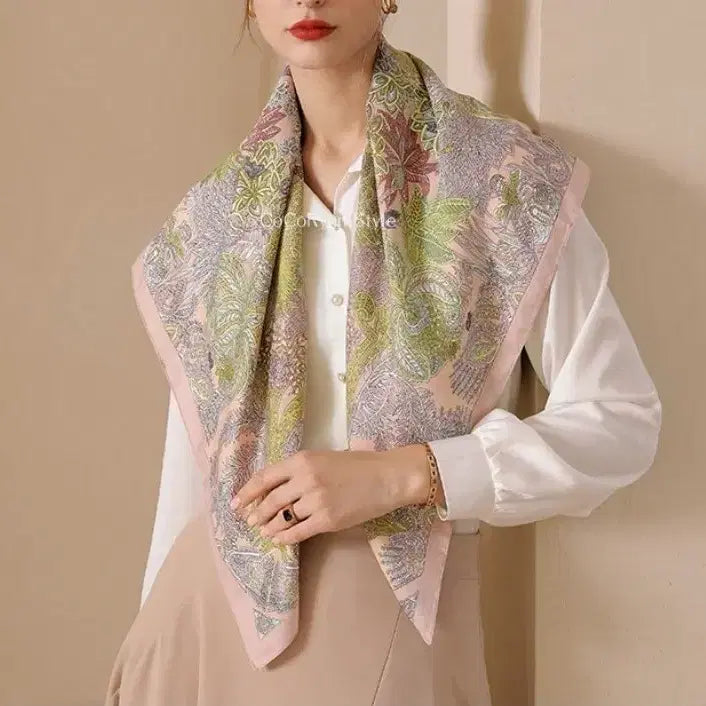 [BUNJANG] Floral Pattern Scarf / 플라워 패턴 스카프(새상품)