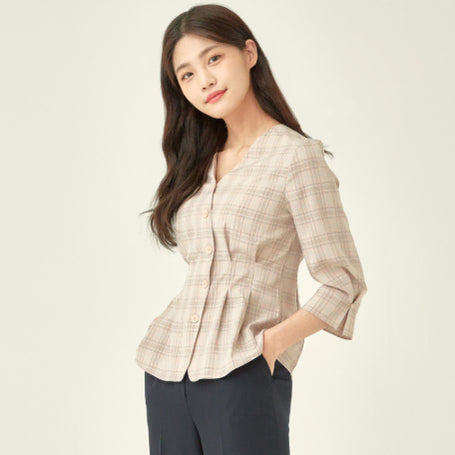 [BUNJANG] Roem Check Pattern Pintuck Blouse / 로엠 20SS 여성 체크패턴 핀턱 블라우스 55size