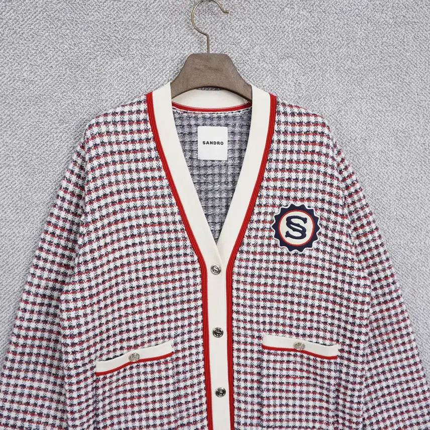 [SOLD OUT] 산드로 여성 자수패치 오버핏 니트 가디건 1size