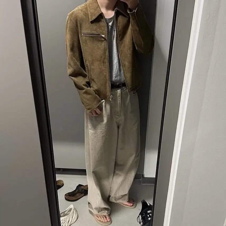 [BUNJANG] Toni Wek Suede Blouson Olive Brown / (S) 토니웩 스웨이드 블루종 올리브 브라운
