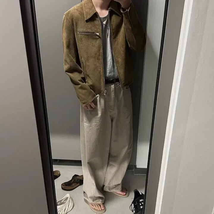 [BUNJANG] Toni Wek Suede Blouson Olive Brown / (S) 토니웩 스웨이드 블루종 올리브 브라운