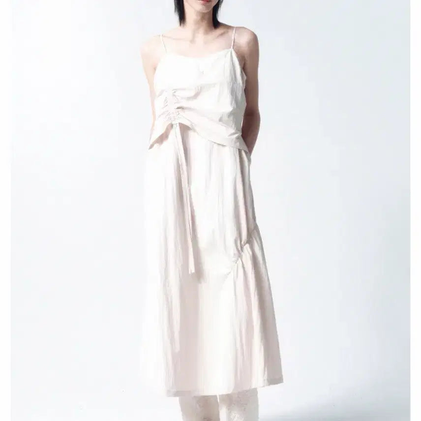 [BUNJANG] In Silence Shirring Long Dress Cream Small / 인사일런스 파라슈트 셔링원피스 크림 스몰