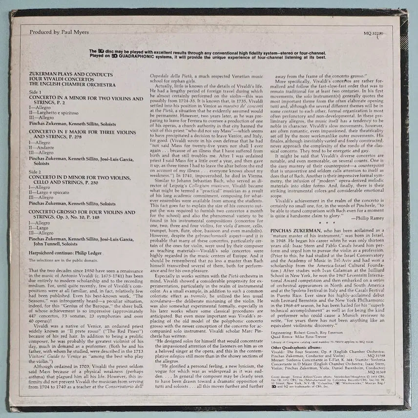 [BUNJANG] Pinchas Zukerman Vivaldi Concertos LP / LP 핀커스 주커만 - 비발디 협주곡집 (수입)