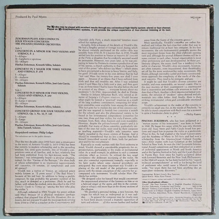 [BUNJANG] Pinchas Zukerman Vivaldi Concertos LP / LP 핀커스 주커만 - 비발디 협주곡집 (수입)