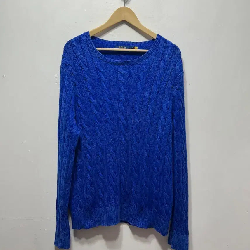 [SOLD OUT] 폴로 랄프로렌 블루 꽈배기 니트 qr신형 L