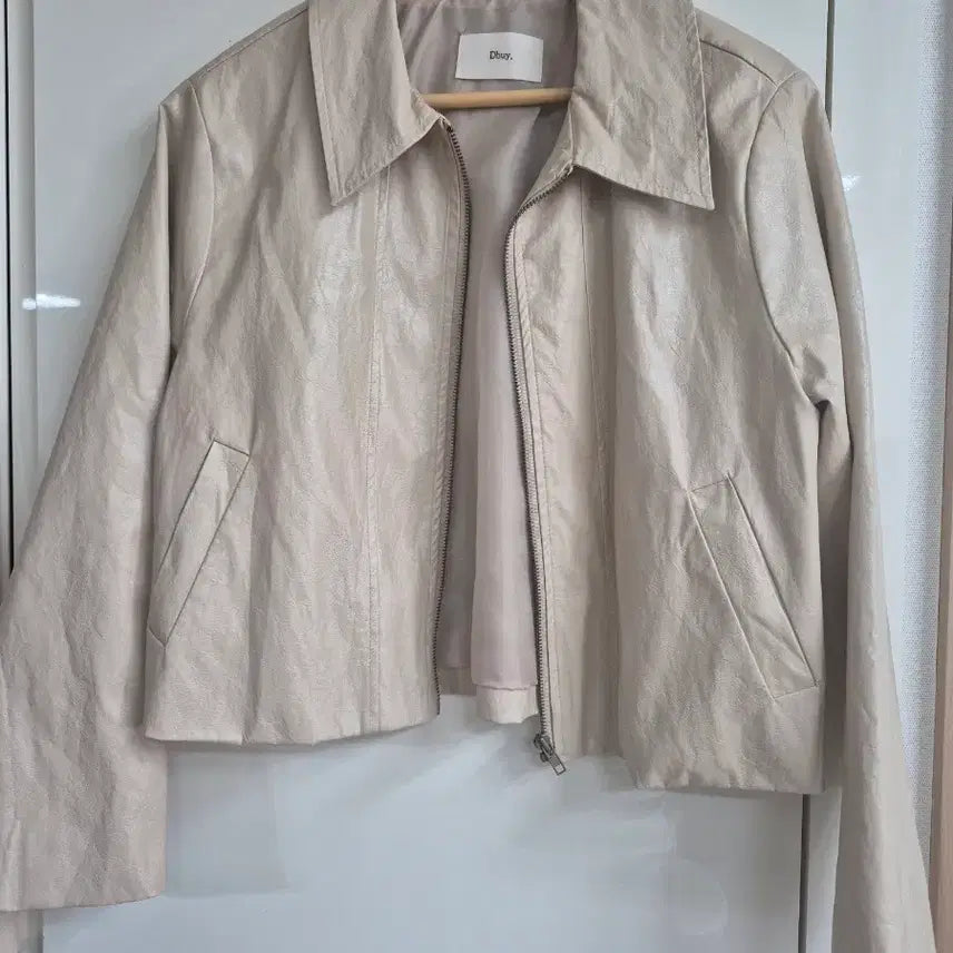 [BUNJANG] Ivory Leather Crop Jacket / 아이보리 레더 크롭 자켓