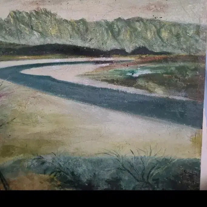 [BUNJANG] Oil Painting 1968 - Rustic Riverside Scenery / 유화 1968년 작품  - 시골의 강가 서릿발이 보이는 고즈넉한 강가