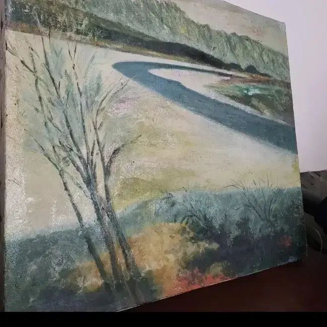 [BUNJANG] Oil Painting 1968 - Rustic Riverside Scenery / 유화 1968년 작품  - 시골의 강가 서릿발이 보이는 고즈넉한 강가