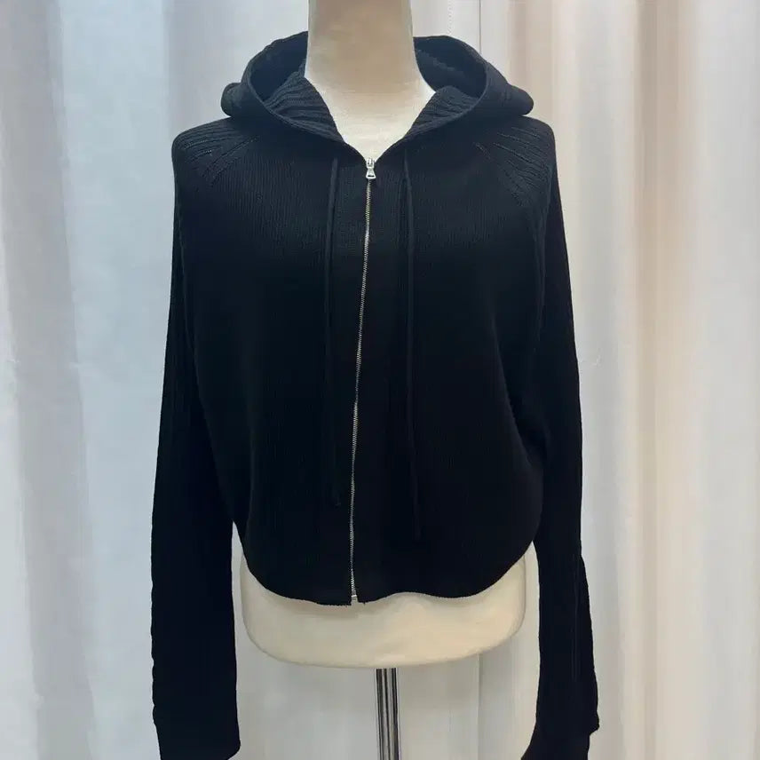 [BUNJANG] TIME The Cashmere Hooded Zip-Up Knit Black (Size 55) / 네고사절 타임 더캐시미어 후드 집업 니트 85 (55) 블랙 크롭