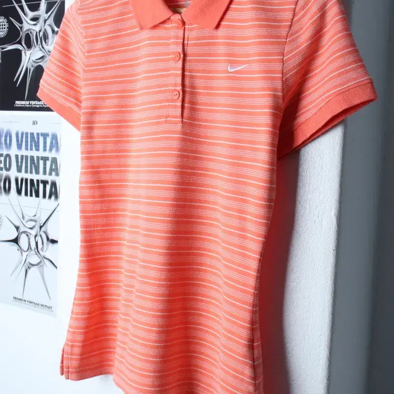 [BUNJANG] Nike Striped Short Sleeve Polo Shirt / W(M) 나이키 반팔 카라 티셔츠 스트라이프 오렌지 올드스쿨-18022