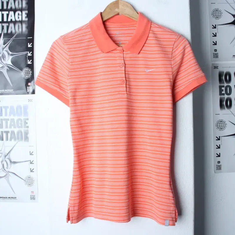 [BUNJANG] Nike Striped Short Sleeve Polo Shirt / W(M) 나이키 반팔 카라 티셔츠 스트라이프 오렌지 올드스쿨-18022