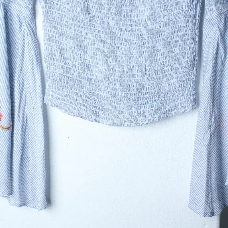 [BUNJANG] Guess Off-Shoulder Long Sleeve T-shirt / W(S) 게스 긴팔티셔츠 오프숄더 연블루 키치-1803E