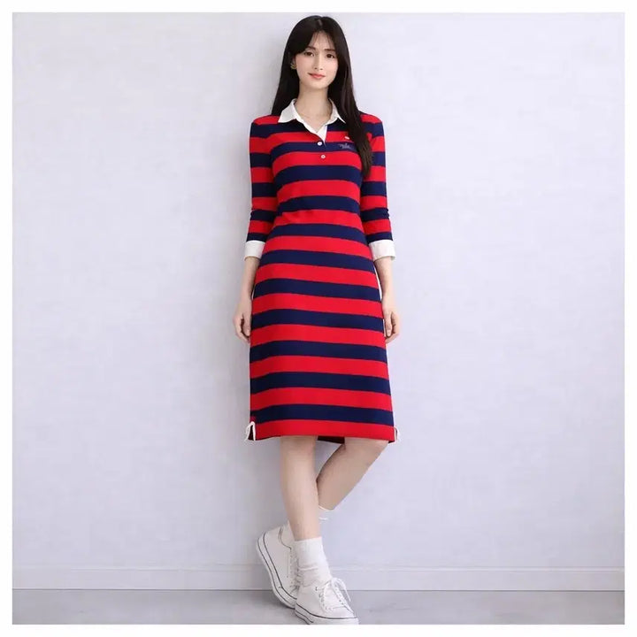 [BUNJANG] Tommy Hilfiger Y2K Striped Collar Dress / Y2K 타미힐피거클래식Tommy Hilfiger배색스트라이프 카라 원피스