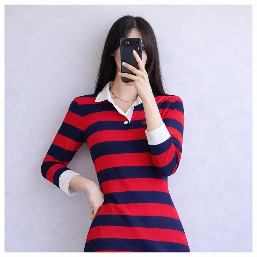 [BUNJANG] Tommy Hilfiger Y2K Striped Collar Dress / Y2K 타미힐피거클래식Tommy Hilfiger배색스트라이프 카라 원피스