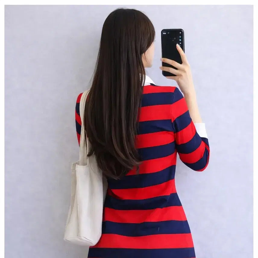 [BUNJANG] Tommy Hilfiger Y2K Striped Collar Dress / Y2K 타미힐피거클래식Tommy Hilfiger배색스트라이프 카라 원피스