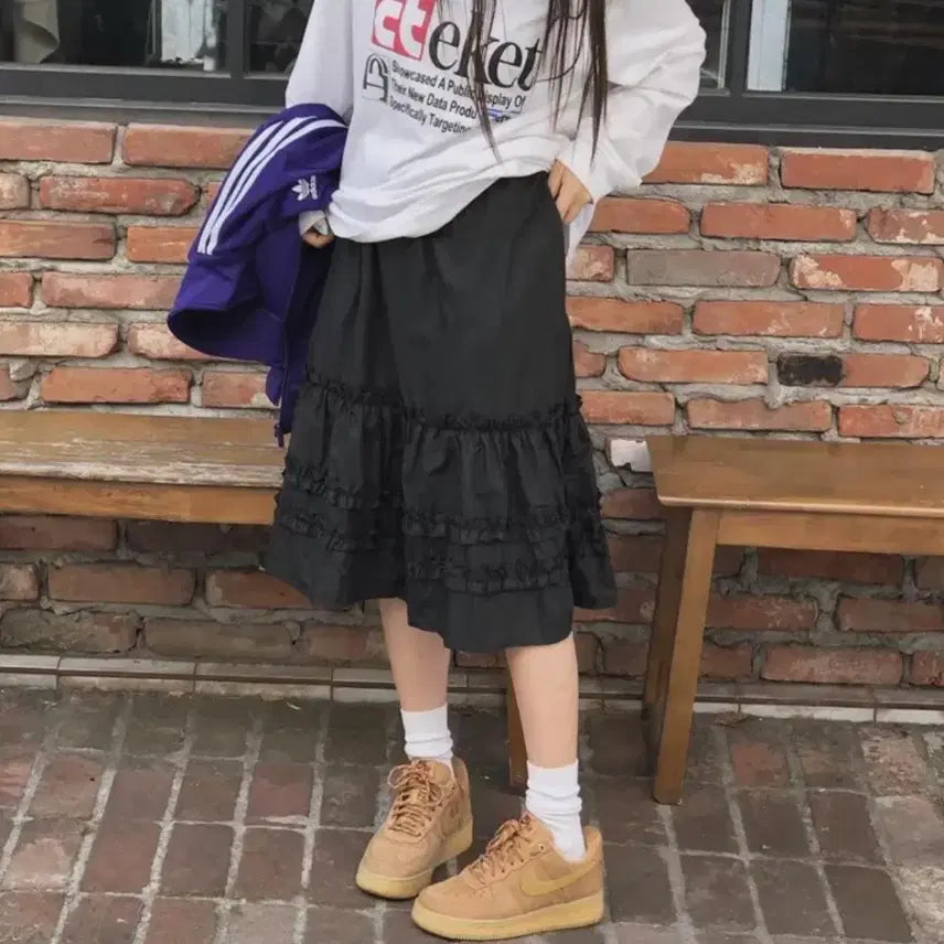 [BUNJANG] Marilyn Jones Bending Frill Midi Skirt / 마릴리 조네스 밴딩 프릴 미디 스커트