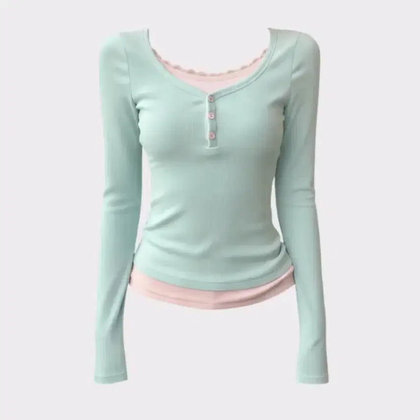 [BUNJANG] Mint Pink Layered Long Sleeve T-shirt / 민트핑크 레이어드 긴팔티