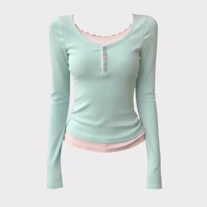 [BUNJANG] Mint Pink Layered Long Sleeve T-shirt / 민트핑크 레이어드 긴팔티