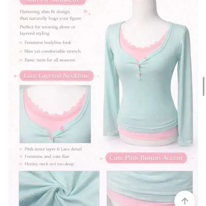 [BUNJANG] Mint Pink Layered Long Sleeve T-shirt / 민트핑크 레이어드 긴팔티