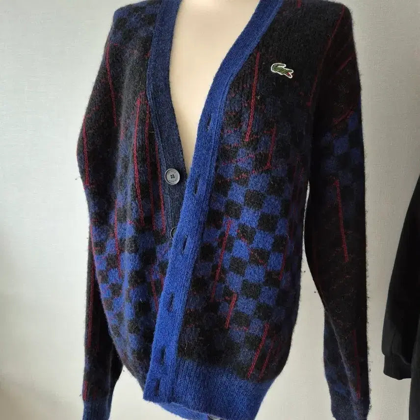 [BUNJANG] Lacoste Check Pattern Wool Blend Cardigan / 라코스테 체크 패턴 울 가디건