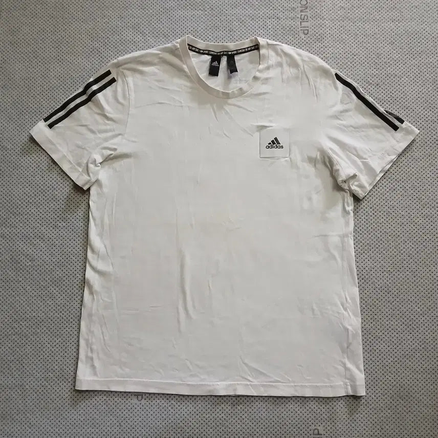 [BUNJANG] Adidas White Three Stripe Short Sleeve T-Shirt / 아디다스 흰색 삼선 반팔 티셔츠
