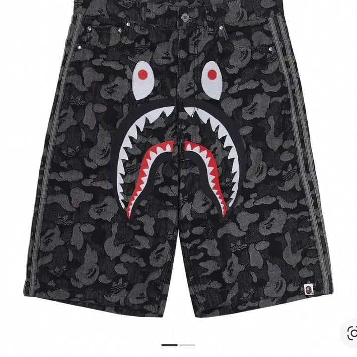 [BUNJANG] Adidas x Bape Shark Denim Shorts Black / [S] 아디다스 베이프 샤크 데님 쇼츠 블랙