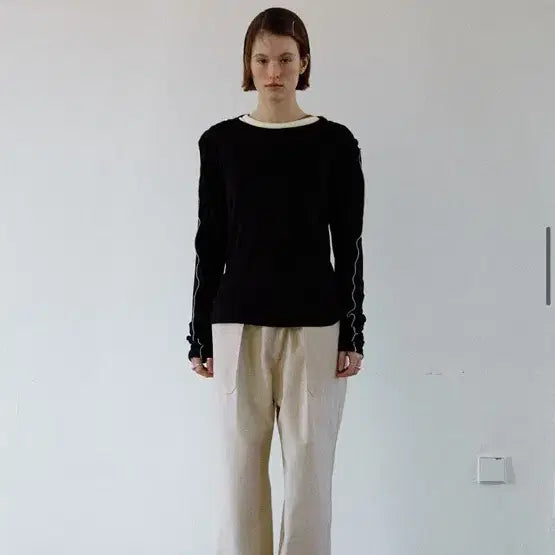 [BUNJANG] Youngoh Line Pointed Longsleeve - Black / 영오 youngoh LINE POINTED LONGSLEEVE 블랙