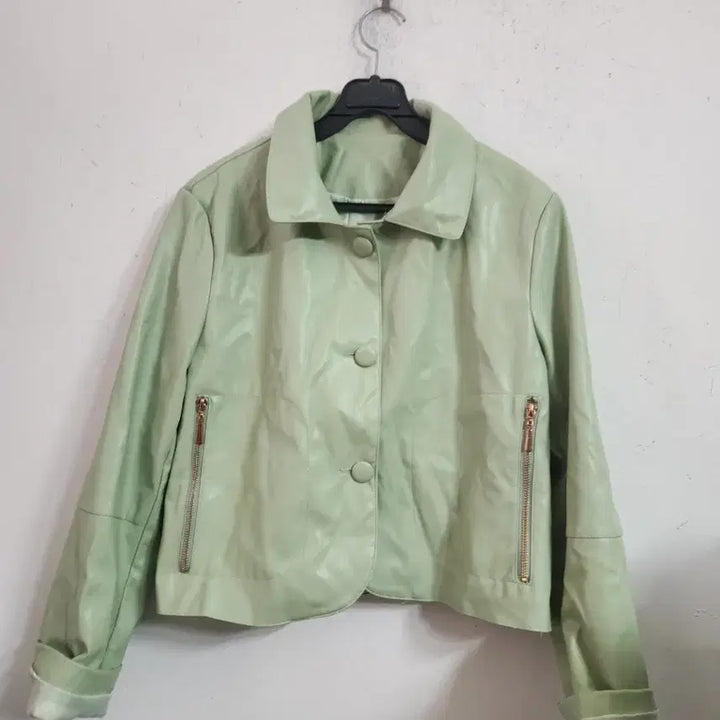 [BUNJANG] Mint Leather Button-Up Jacket / 민트색 레더 자켓 버튼업 스타일