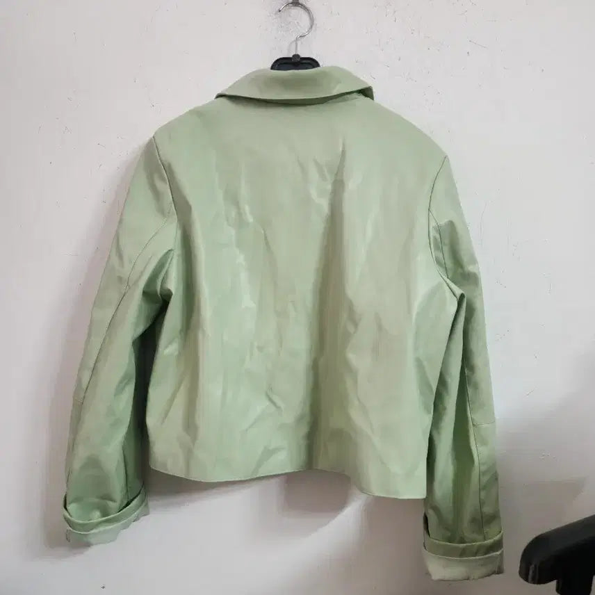 [BUNJANG] Mint Leather Button-Up Jacket / 민트색 레더 자켓 버튼업 스타일