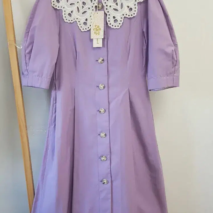 [BUNJANG] Cacharel Puff Sleeve Dress / 까사렐 퍼프원피스 (레이스카라 탈부착/새제품)