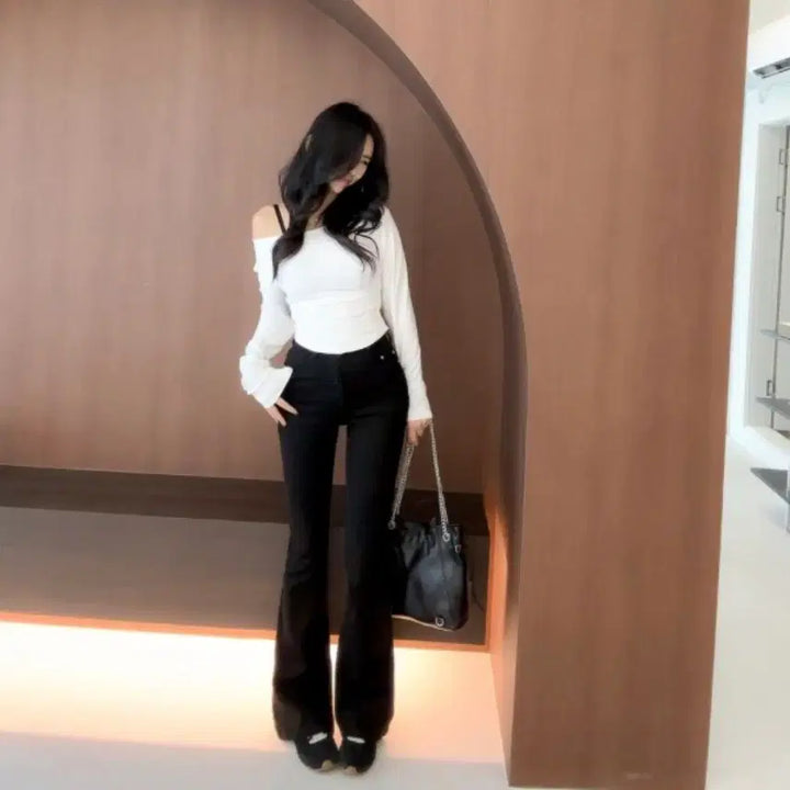 [BUNJANG] NaShowJung Black Long Bootcut Jeans with Hip Pad - Size M / 새상품 나쇼중 자체제작 키큰녀 블랙 롱 부츠컷 골반패드 M