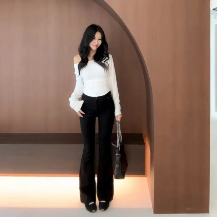 [BUNJANG] NaShowJung Black Long Bootcut Jeans with Hip Pad - Size M / 새상품 나쇼중 자체제작 키큰녀 블랙 롱 부츠컷 골반패드 M
