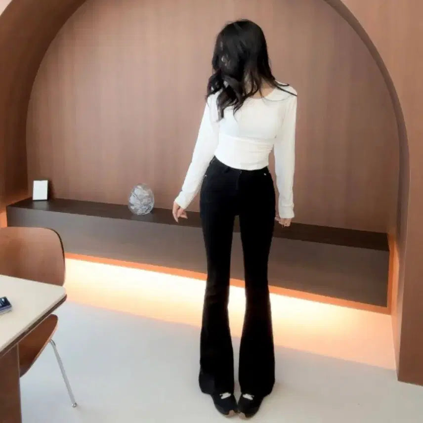 [BUNJANG] NaShowJung Black Long Bootcut Jeans with Hip Pad - Size M / 새상품 나쇼중 자체제작 키큰녀 블랙 롱 부츠컷 골반패드 M