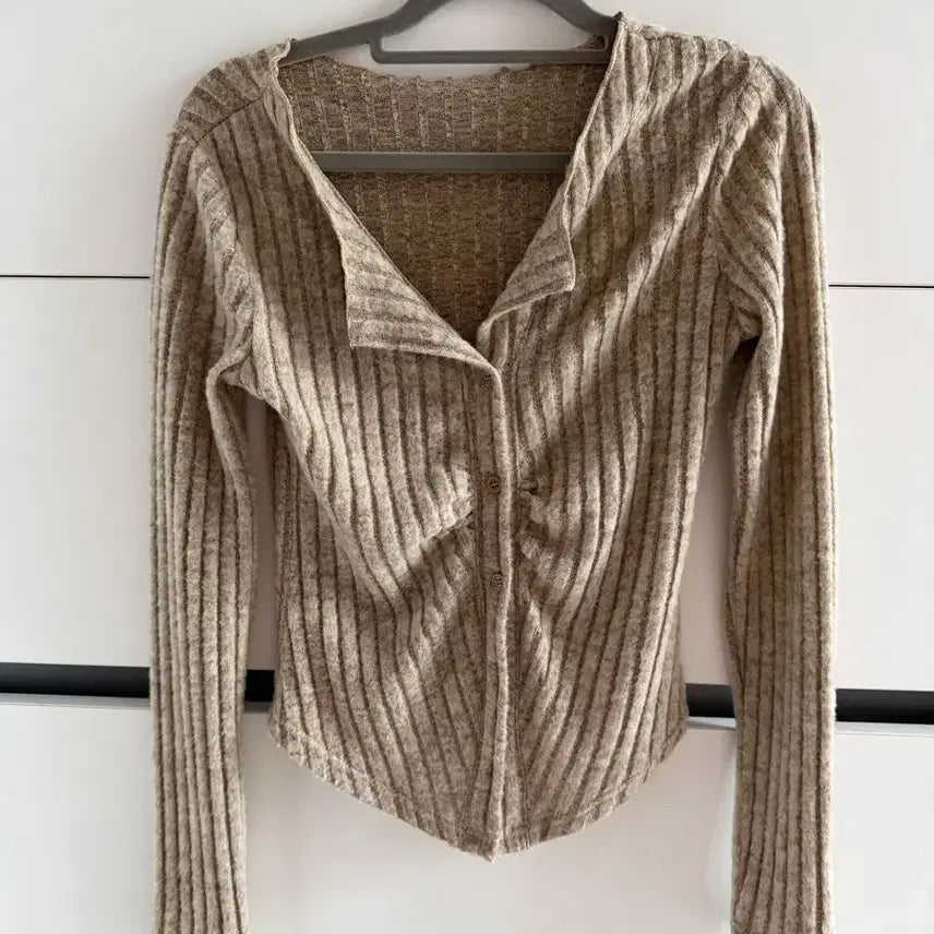[BUNJANG] Ribbed Knit Cardigan Beige / 골지 니트 가디건 베이지