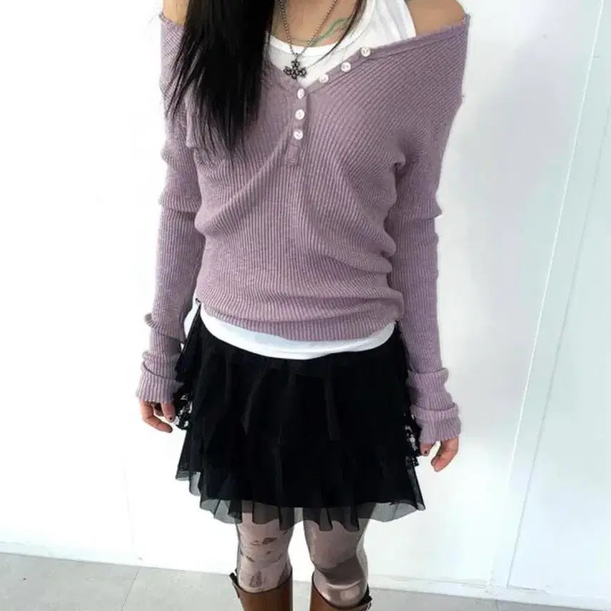 [BUNJANG] NINE IS IS Button Tee Long Sleeve / 나의나인 이즈이즈 버튼 티 롱슬리브