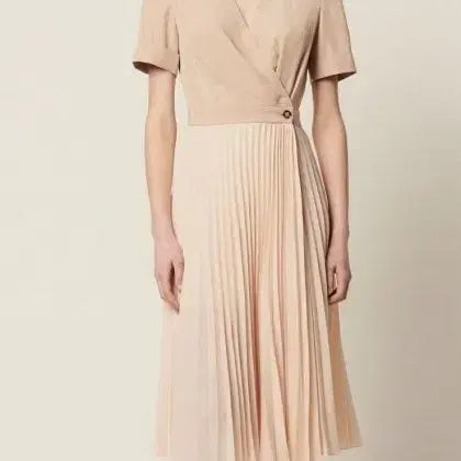[BUNJANG] Sandro Ladis Beige Pleated Dress / 산드로 ladis 베이지 플리츠 원피스 38사이즈