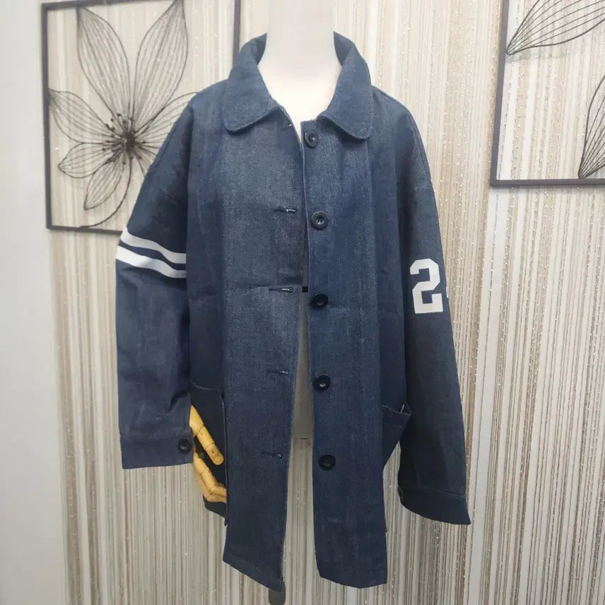 [BUNJANG] Denim Stripe Button Jacket / 데님  스트라이프 단추 자켓 free 걸치기 좋아요
