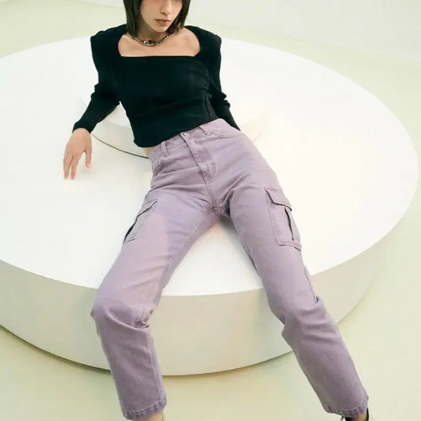 [BUNJANG] Haebaihae Kim Lilac Cargo Pants / 해바이해킴 라일락 카고 바지 l