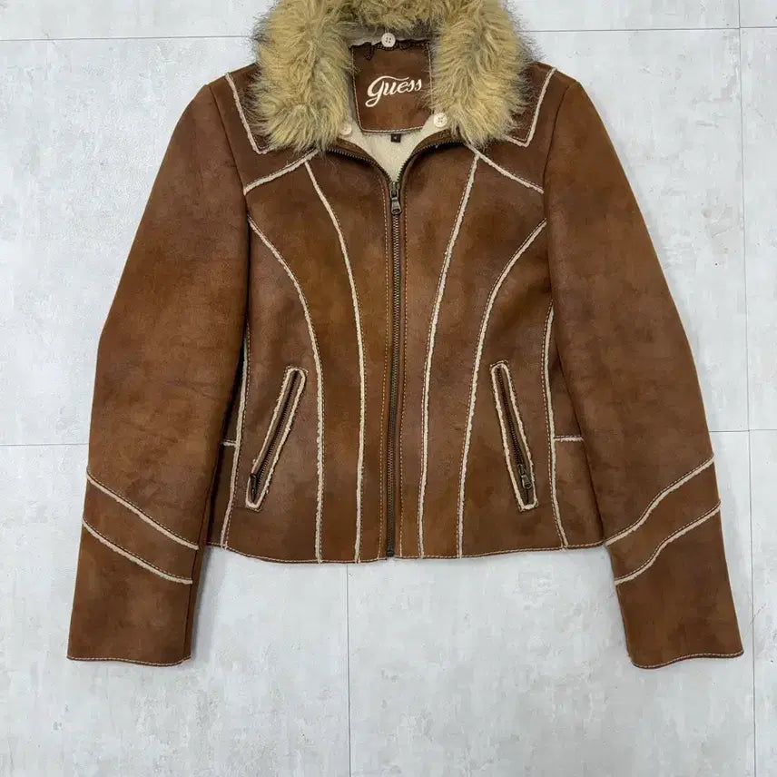[BUNJANG] GUESS Slim Fit Detachable Fur Collar Shearling Jacket / 