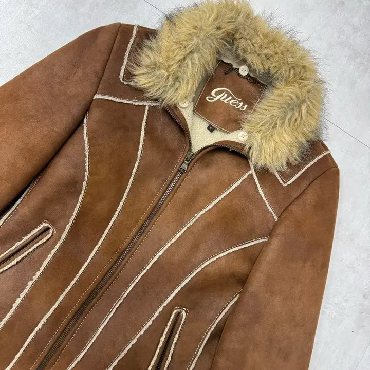 [BUNJANG] GUESS Slim Fit Detachable Fur Collar Shearling Jacket / 