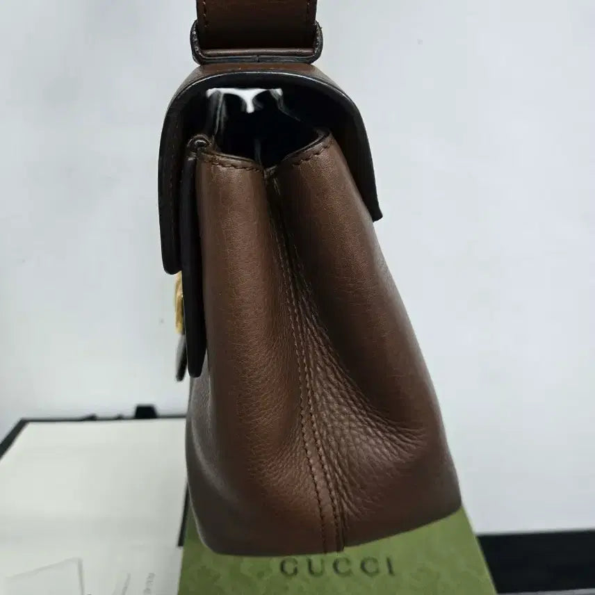 [BUNJANG] Gucci GG Marmont Brown Leather Shoulder Bag / [정품] 구찌 GG마몬트 브라운 레더 숄더백