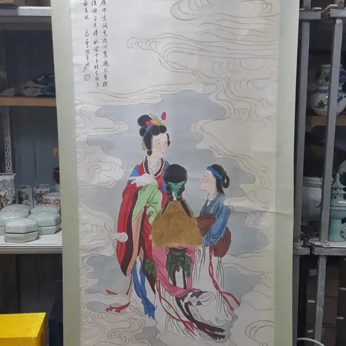 [SOLD OUT] 중국유명화가 장대천의 상아섭월도 그림 고화 족자 골동품 미술품 수집품