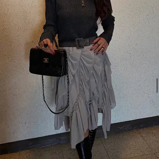 [BUNJANG] Unbalanced Skirt Gray / 언발 스커트 그레이