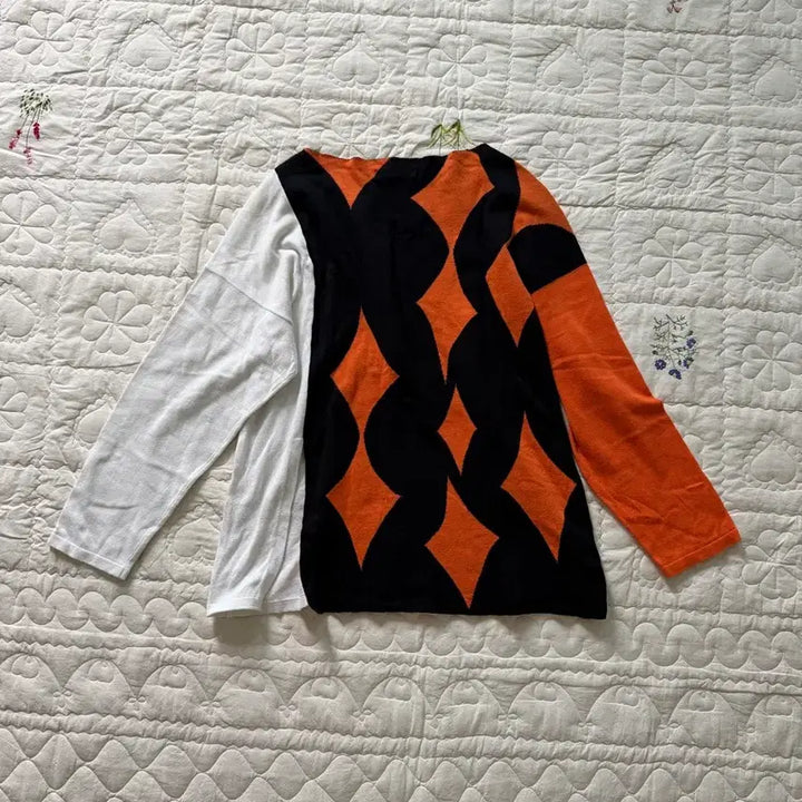 [BUNJANG] Sulvam Asymmetrical Geometric Pattern Boat Neck Knit Sweater / 설밤 Sulvam 비대칭 기하학 패턴 보트넥 니트