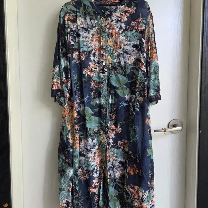 [BUNJANG] Dongmyung Silk Love Floral Pattern Long Shirt Dress / 동명인견사랑 풍기인견 100%  플라워 패턴 롱 셔츠 원피스